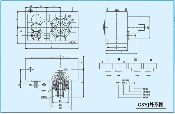 GSYJ系列齿轮箱主要尺寸表